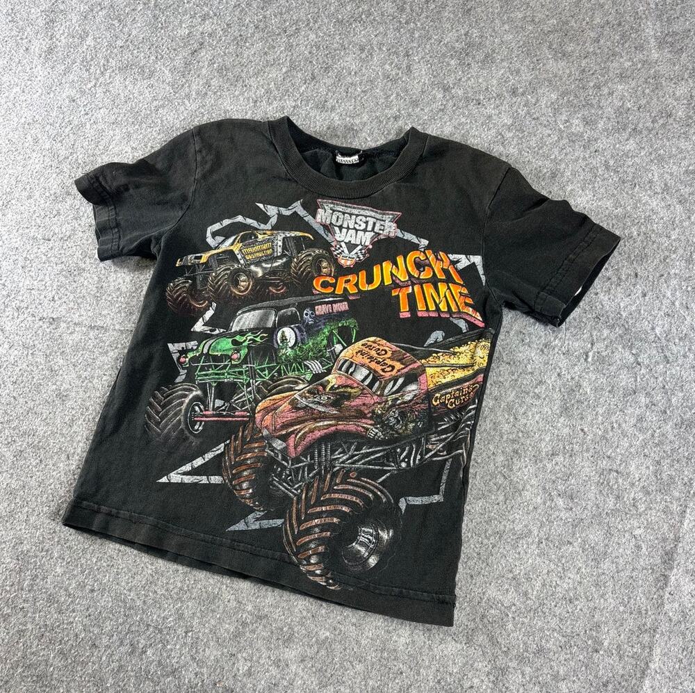 Monster Jam Crunch Time Shirt Kids XS Black Graphic Grave Digger Monster Truck